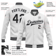 Загрузить изображение в средство просмотра галереи, Custom White Black-Gray Bomber Full-Snap Varsity Letterman Jacket
