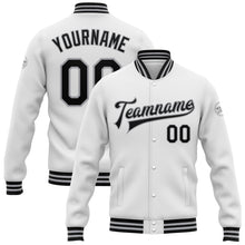 Загрузить изображение в средство просмотра галереи, Custom White Black-Gray Bomber Full-Snap Varsity Letterman Jacket
