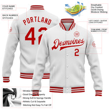 Charger l&#39;image dans la galerie, Custom White Red Bomber Full-Snap Varsity Letterman Jacket
