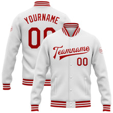 Charger l&#39;image dans la galerie, Custom White Red Bomber Full-Snap Varsity Letterman Jacket
