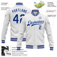 Load image into Gallery viewer, Custom White Royal Bomber Full-Snap Varsity Letterman Jacket
