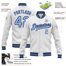 Charger l&#39;image dans la galerie, Custom White Light Blue-Navy Bomber Full-Snap Varsity Letterman Jacket
