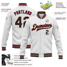 Загрузить изображение в средство просмотра галереи, Custom White Black Crimson-City Cream Bomber Full-Snap Varsity Letterman Jacket
