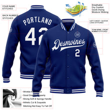 Загрузить изображение в средство просмотра галереи, Custom Royal White Bomber Full-Snap Varsity Letterman Jacket
