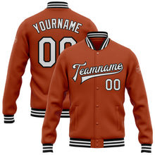 Загрузить изображение в средство просмотра галереи, Custom Texas Orange White-Black Bomber Full-Snap Varsity Letterman Jacket
