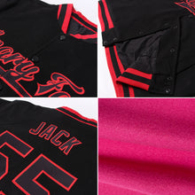 Load image into Gallery viewer, Custom Pink Teal-Black Bomber Full-Snap Varsity Letterman Jacket
