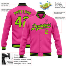 Charger l&#39;image dans la galerie, Custom Pink Neon Green-Black Bomber Full-Snap Varsity Letterman Jacket
