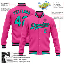 Charger l&#39;image dans la galerie, Custom Pink Aqua-Black Bomber Full-Snap Varsity Letterman Jacket
