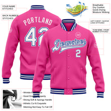 Charger l&#39;image dans la galerie, Custom Pink White-Royal Bomber Full-Snap Varsity Letterman Jacket
