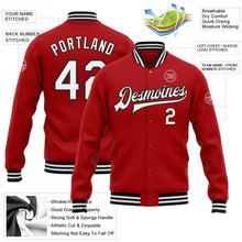 Charger l&#39;image dans la galerie, Custom Red White-Black Bomber Full-Snap Varsity Letterman Jacket
