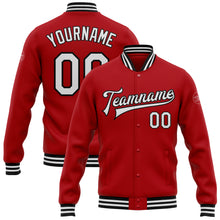 Charger l&#39;image dans la galerie, Custom Red White-Black Bomber Full-Snap Varsity Letterman Jacket
