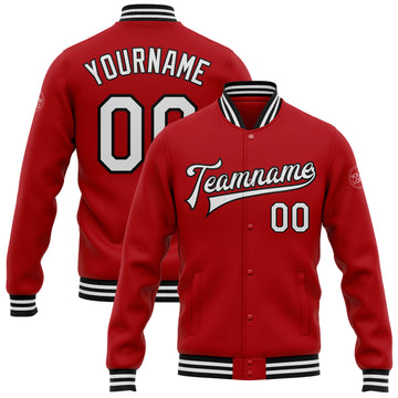 Custom Red White-Black Bomber Full-Snap Varsity Letterman Jacket