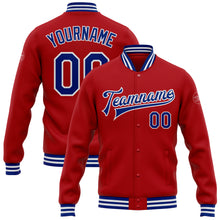 Загрузить изображение в средство просмотра галереи, Custom Red Royal-White Bomber Full-Snap Varsity Letterman Jacket
