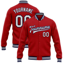 Charger l&#39;image dans la galerie, Custom Red White-Navy Bomber Full-Snap Varsity Letterman Jacket
