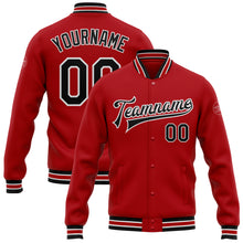 Load image into Gallery viewer, Custom Red Black-White Bomber Full-Snap Varsity Letterman Jacket
