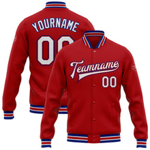 Charger l&#39;image dans la galerie, Custom Red White-Royal Bomber Full-Snap Varsity Letterman Jacket
