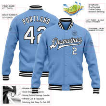 Charger l&#39;image dans la galerie, Custom Light Blue White-Black Bomber Full-Snap Varsity Letterman Jacket
