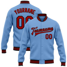 Charger l&#39;image dans la galerie, Custom Light Blue Red-Black Bomber Full-Snap Varsity Letterman Jacket
