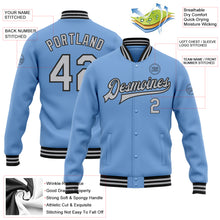 Charger l&#39;image dans la galerie, Custom Light Blue Gray-Black Bomber Full-Snap Varsity Letterman Jacket
