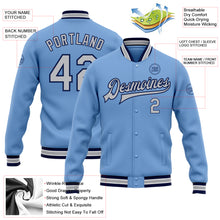 Charger l&#39;image dans la galerie, Custom Light Blue Gray-Navy Bomber Full-Snap Varsity Letterman Jacket
