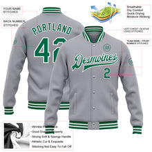 Charger l&#39;image dans la galerie, Custom Gray Kelly Green-White Bomber Full-Snap Varsity Letterman Jacket
