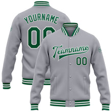 Charger l&#39;image dans la galerie, Custom Gray Kelly Green-White Bomber Full-Snap Varsity Letterman Jacket
