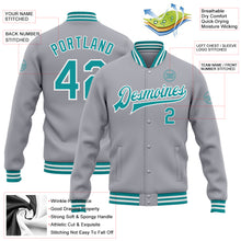 Charger l&#39;image dans la galerie, Custom Gray Teal-White Bomber Full-Snap Varsity Letterman Jacket
