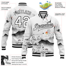 Загрузить изображение в средство просмотра галереи, Custom White Black Heron And Flower 3D Pattern Design Bomber Full-Snap Varsity Letterman Jacket
