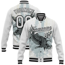 Загрузить изображение в средство просмотра галереи, Custom White Black Eagle 3D Pattern Design Bomber Full-Snap Varsity Letterman Jacket
