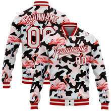 Charger l&#39;image dans la galerie, Custom Camo White-Red Flamingo 3D Pattern Design Bomber Full-Snap Varsity Letterman Salute To Service Jacket
