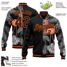 Charger l&#39;image dans la galerie, Custom Black Orange-Gray Flamingo And Tropical Hawaii Palm Plants 3D Bomber Full-Snap Varsity Letterman Jacket
