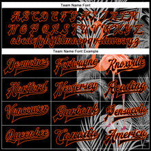 Charger l&#39;image dans la galerie, Custom Black Orange-Gray Flamingo And Tropical Hawaii Palm Plants 3D Bomber Full-Snap Varsity Letterman Jacket
