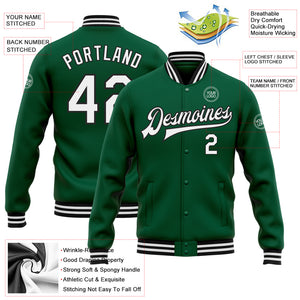 Custom Kelly Green White-Black Bomber Full-Snap Varsity Letterman Jacket