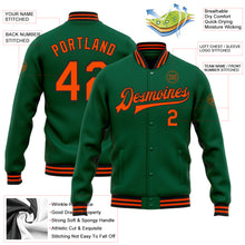 Load image into Gallery viewer, Custom Kelly Green Orange-Black Bomber Full-Snap Varsity Letterman Jacket
