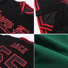 Load image into Gallery viewer, Custom Kelly Green White-Pink Bomber Full-Snap Varsity Letterman Jacket
