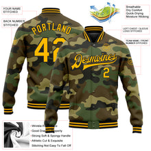 Charger l&#39;image dans la galerie, Custom Camo Gold-Black Bomber Full-Snap Varsity Letterman Salute To Service Jacket
