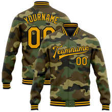 Load image into Gallery viewer, Custom Camo Gold-Black Bomber Full-Snap Varsity Letterman Salute To Service Jacket
