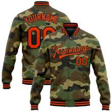 Загрузить изображение в средство просмотра галереи, Custom Camo Orange-Black Bomber Full-Snap Varsity Letterman Salute To Service Jacket
