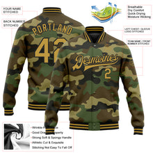 Загрузить изображение в средство просмотра галереи, Custom Camo Old Gold-Black Bomber Full-Snap Varsity Letterman Salute To Service Jacket
