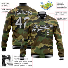 Laden Sie das Bild in den Galerie-Viewer, Custom Camo Gray-Black Bomber Full-Snap Varsity Letterman Salute To Service Jacket
