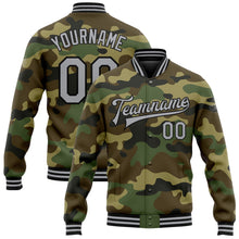 Загрузить изображение в средство просмотра галереи, Custom Camo Gray-Black Bomber Full-Snap Varsity Letterman Salute To Service Jacket
