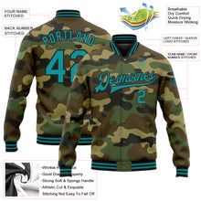 Laden Sie das Bild in den Galerie-Viewer, Custom Camo Teal-Black Bomber Full-Snap Varsity Letterman Salute To Service Jacket
