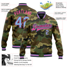 Charger l&#39;image dans la galerie, Custom Camo Light Blue Black-Pink Bomber Full-Snap Varsity Letterman Salute To Service Jacket
