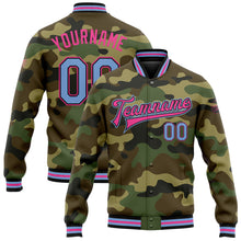 Загрузить изображение в средство просмотра галереи, Custom Camo Light Blue Black-Pink Bomber Full-Snap Varsity Letterman Salute To Service Jacket
