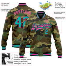 Load image into Gallery viewer, Custom Camo Aqua Black-Pink Bomber Full-Snap Varsity Letterman Salute To Service Jacket
