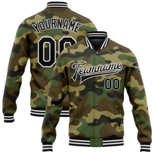 Load image into Gallery viewer, Custom Camo Black-White Bomber Full-Snap Varsity Letterman Salute To Service Jacket
