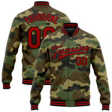 Загрузить изображение в средство просмотра галереи, Custom Camo Red-Black Bomber Full-Snap Varsity Letterman Salute To Service Jacket
