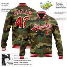 Laden Sie das Bild in den Galerie-Viewer, Custom Camo Red-White Bomber Full-Snap Varsity Letterman Salute To Service Jacket
