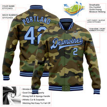 Load image into Gallery viewer, Custom Camo Light Blue-Navy Bomber Full-Snap Varsity Letterman Salute To Service Jacket
