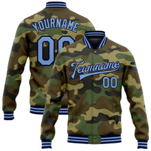 Загрузить изображение в средство просмотра галереи, Custom Camo Light Blue-Navy Bomber Full-Snap Varsity Letterman Salute To Service Jacket
